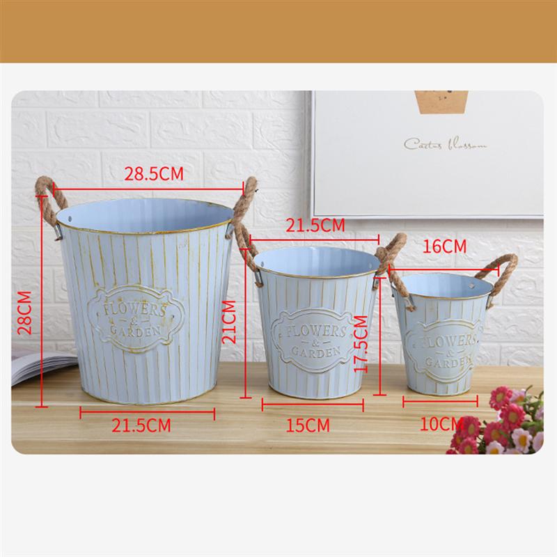 Maison Pot de fleur seau décor fleur boutique métal seau fer chanvre corde fleur seau bureau plante Pot ornement (grande taille)