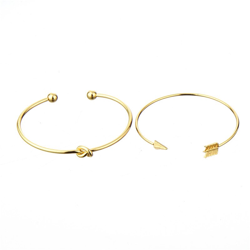 Tocona 2PCS/Set Opening Arrow knot Charm Cuff Bracelets Set for Women Gold Alloy Bracelet Bangle Boho Jewelry Accessories 6127: Default Title