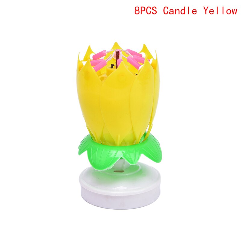 Vela Musical giratoria de flor de loto de feliz cumpleaños, para niños, velas para de cumpleaños, adornos de pastel de 1 pieza