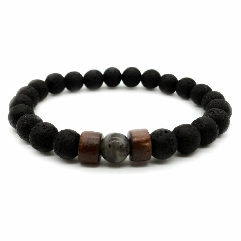 Grânulos de pedra natural do vintage pulseira de lava moda pulseira de madeira artesanal para homens yoga biker braçadeira jóias bileklik homme