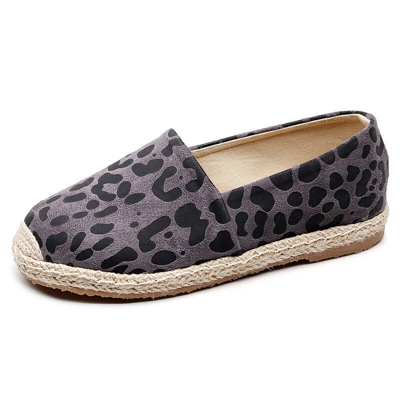 Spring Women Shoes Fisherman Shoes Canvas Slip-on Casual Loafer Flats Leopard Comfortable Casual Mules Espadrille Woman: Grey Leopard Q50 / 4