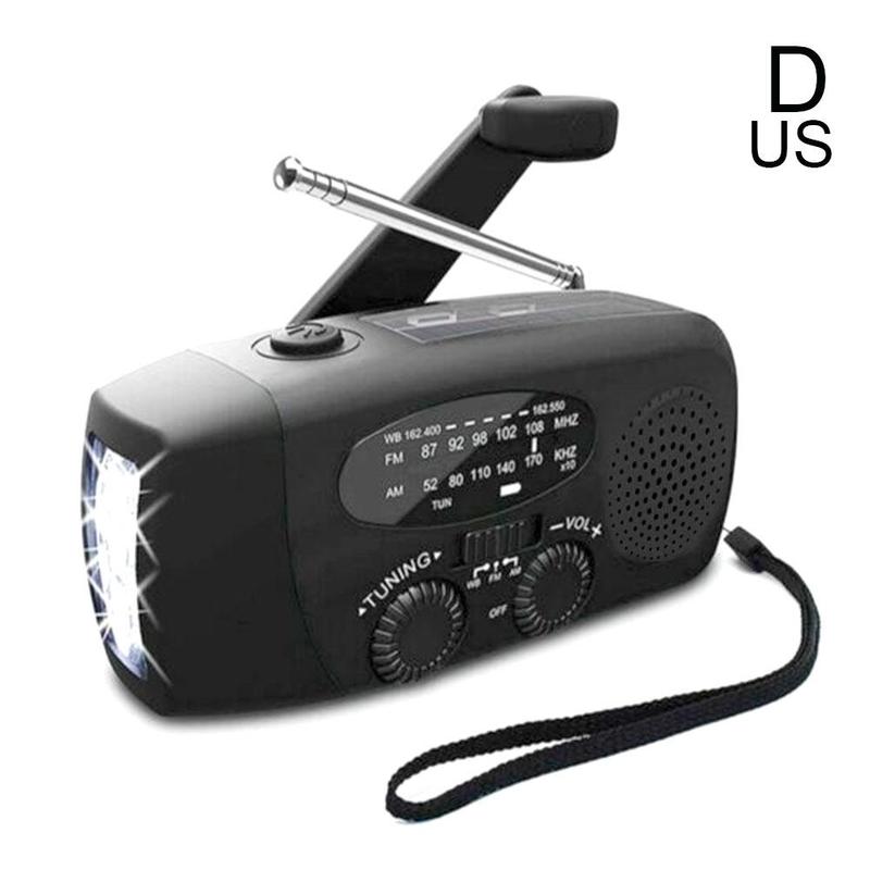 Outdoor Hand Radio Solar Crank Dynamo Self Powered AM/FM/NOAA Weather Radio Emergency Radio With LED Flashlight: Black US
