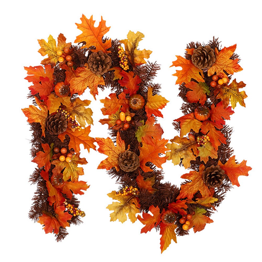 Herfst Pompoen Deur Decor Halloween Pvc Pine Cone Esdoornblad Rotan Thanksgiving Deur Venster Opknoping Decoratie Met Licht: without light