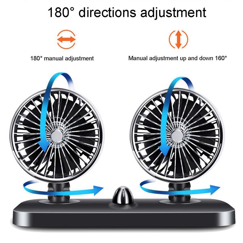 12V Car Portable Double-Headed Electric Air Fan Adjustable Suction Cup Fan Cooler Strong Wind Vehicle Cooler