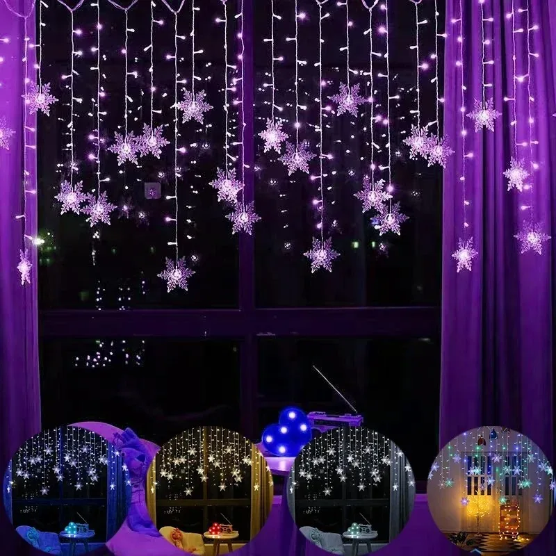 Luzes de natal guirlanda led luzes da corda flocos de neve piscando cortina de fadas luz para festa de casamento do feriado decoração de ano novo