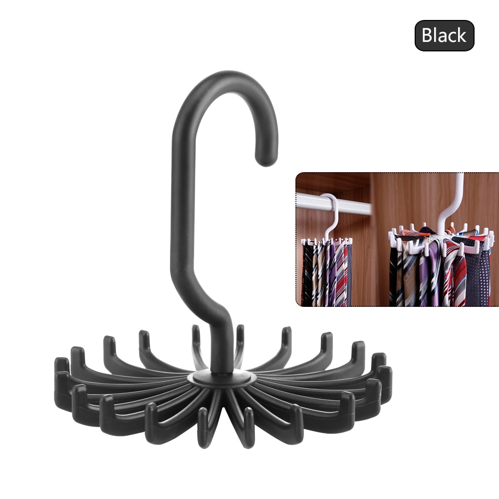 Mini Plastic Tie Rack 2 Ties/Belts/Scarves Holds Hanger Rotating Hook White Tie Holder Storage Racks Laundry Organizer