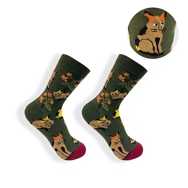 Calcetines largos de algodón con estampado de cocodrilo para hombre y mujer, medias casuales de animales, cebra, rayas, tiburón, 1 par: Flower cat