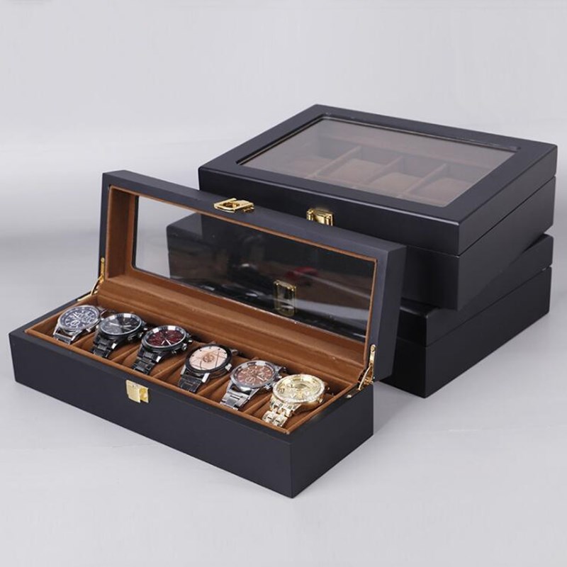 6 Grids Watch Box Black Matte Spray Paint Watch Case Storage Box Organizer for Men Quartz Watch Women Jewelry Boxes Display