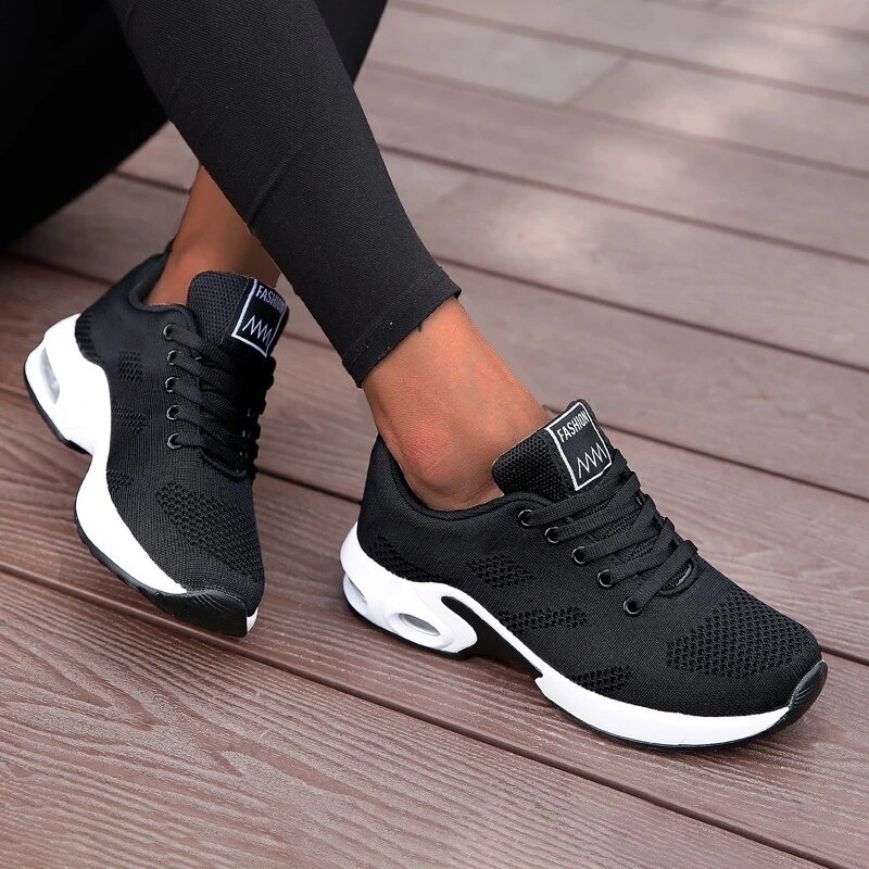 Scarpe Casual da donna Scarpe basse da passeggio in mesh traspirante Scarpe da ginnastica con plateau Scarpe da ginnastica vulcanizzate da donna Tenis Calzature femminili bianche: Black / 41
