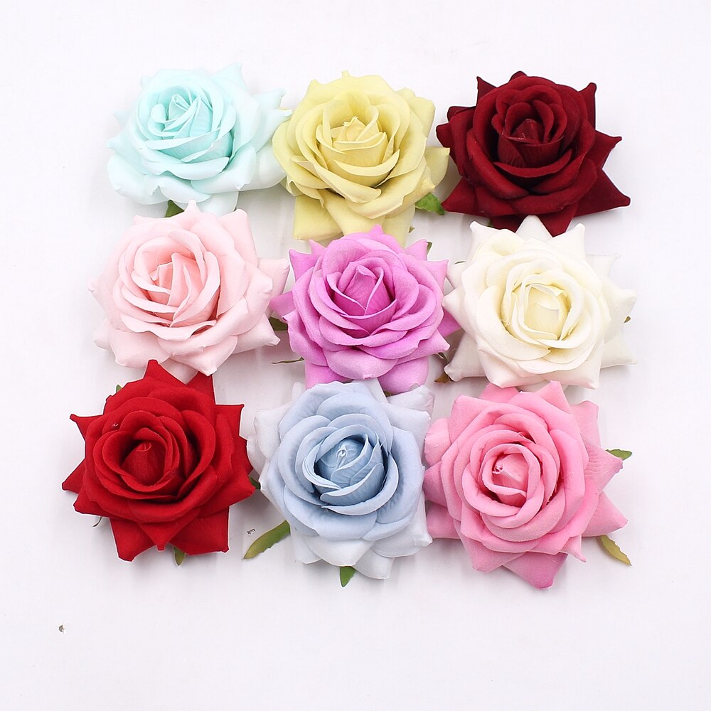 3pcs 8cm silk rose flower head artificial flower wedding decoration flowers DIY wreath clip art hand flower