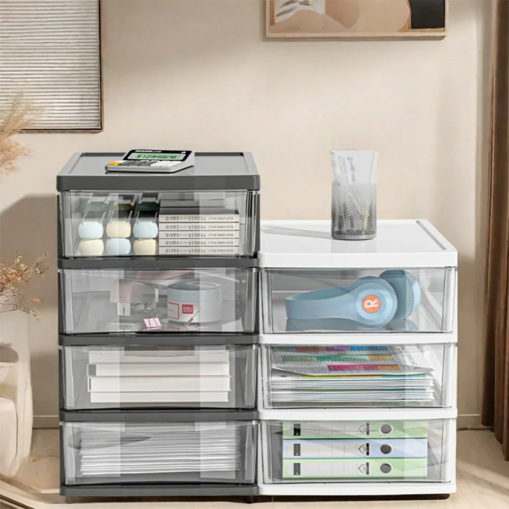 2-6 Layers small Desktop Storage Box with Drawer Heightened Table Organizer Plastic Office storage cabinet for home Stationery