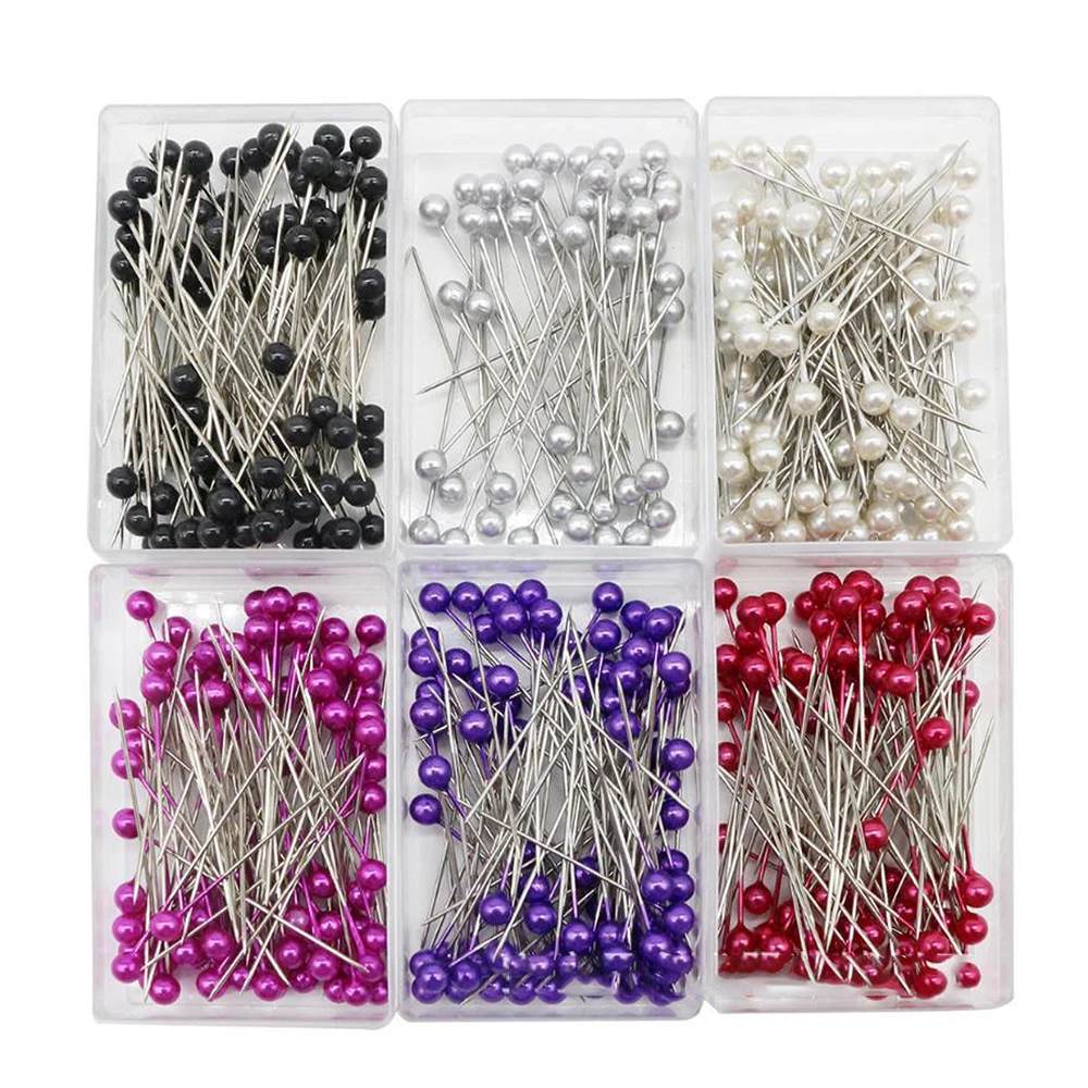 100Pcs/Box Colorful Round Pearl Head Needles Stitch Straight Push Sewing Pins Dressmaking DIY Accessories Positioning Tools