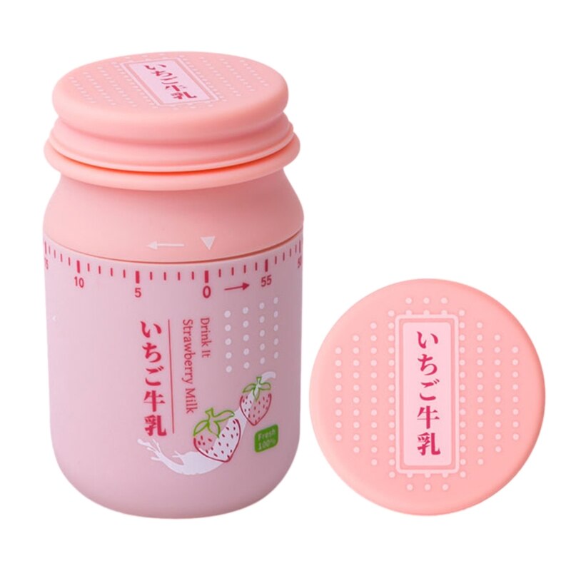 Japanese Milk Bottle Shaped Kitchen Timer 60 Minutes Mechanical Wind-Up Time Manager Studying Countdown Reminder Bell: Strawberry pink