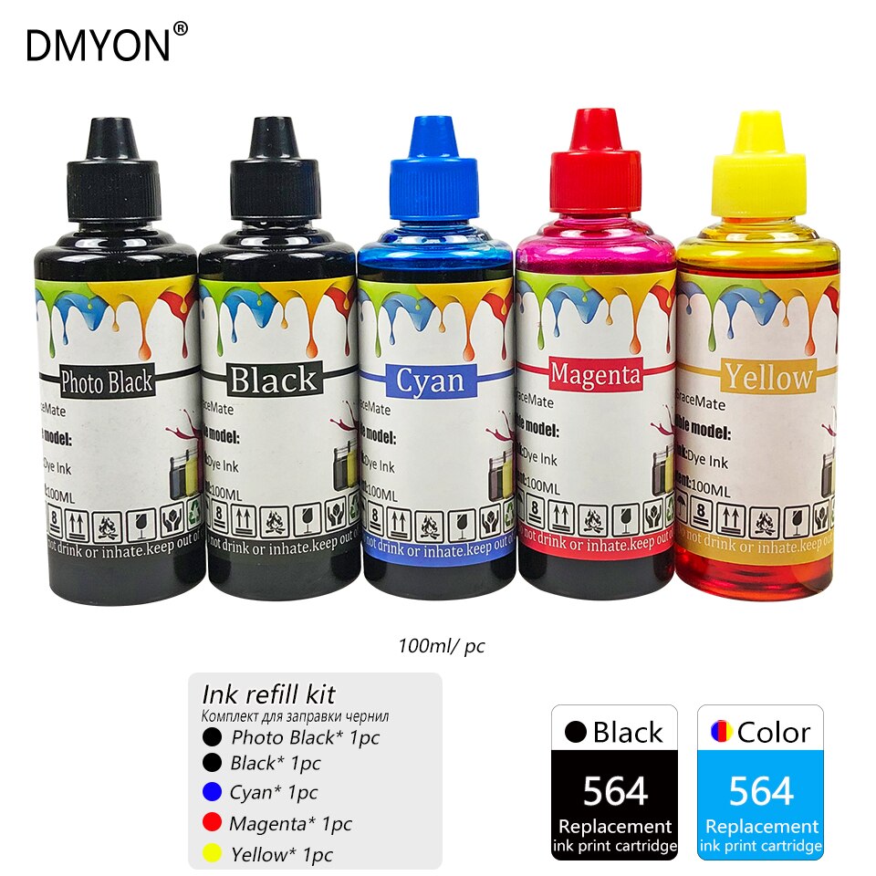 DMYON 564 Ink Refill Kit Compatible for HP 564 for Photosmart B8550 C5380 C6375 C6340 C6350 C6380 D5460 D7560 C309 C410 printer: 1 set 1 photo black