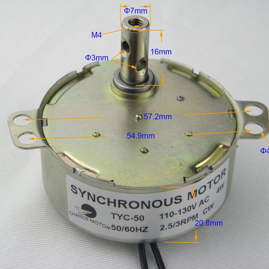 CHANCS TYC50 AC Motor síncrono de 110V de rotar Fan 2,5-3 RPM 4W 8Kgf? Cm de torsión CW