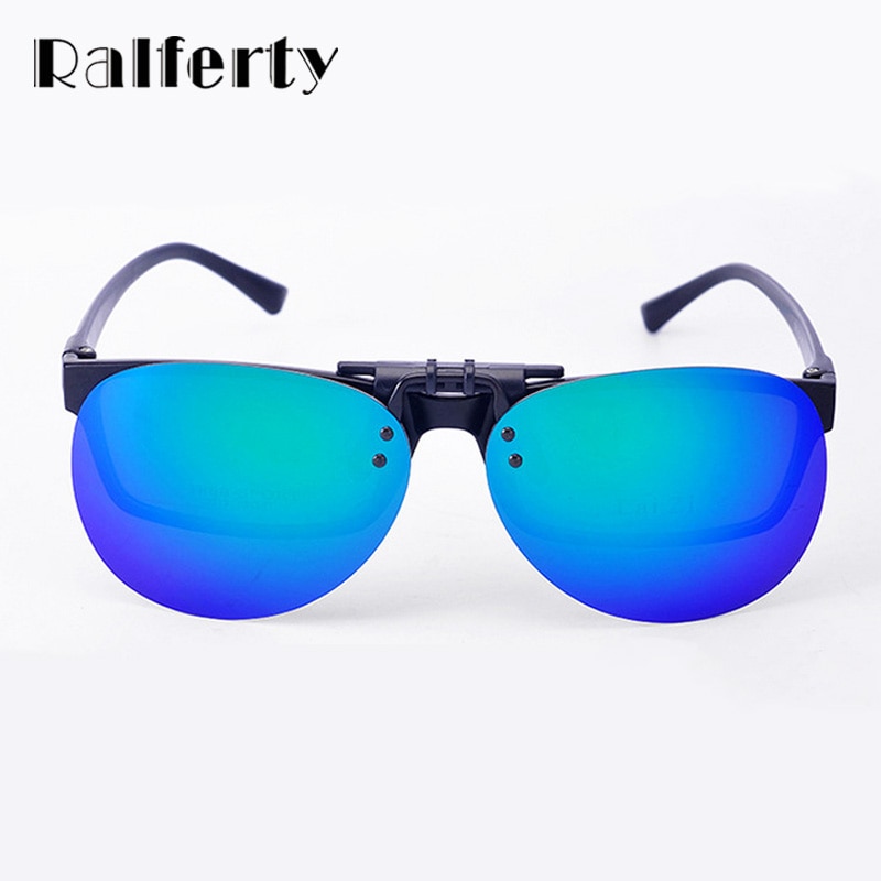 Ralferty spejl pilot polariserede solbriller mænd nattesyn linse polaroid solbriller flip up klips på solbriller udendørs briller