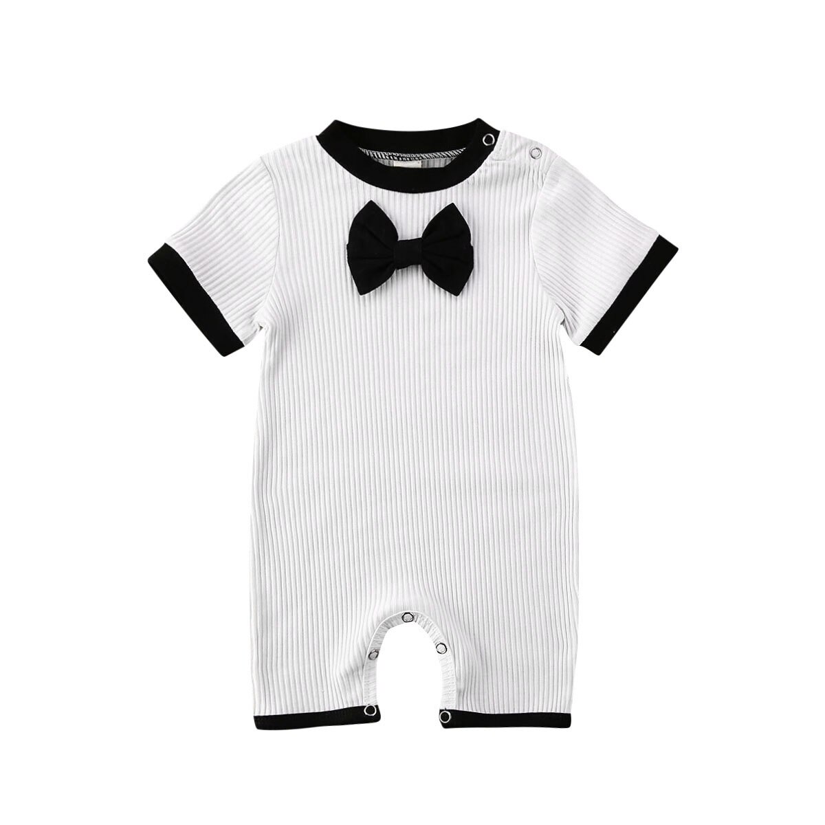 Toddler Baby Boys Summer Clothes Solid Cotton Short Sleeve Romper Playsuit Party Gentleman Bow Tie Outfit: 6m