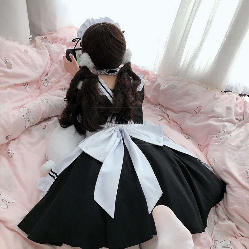 Lolita mekko japanilainen mustavalkoinen piika -asu naisten päivittäinen loli maid esiliina makea ja söpö coslpay