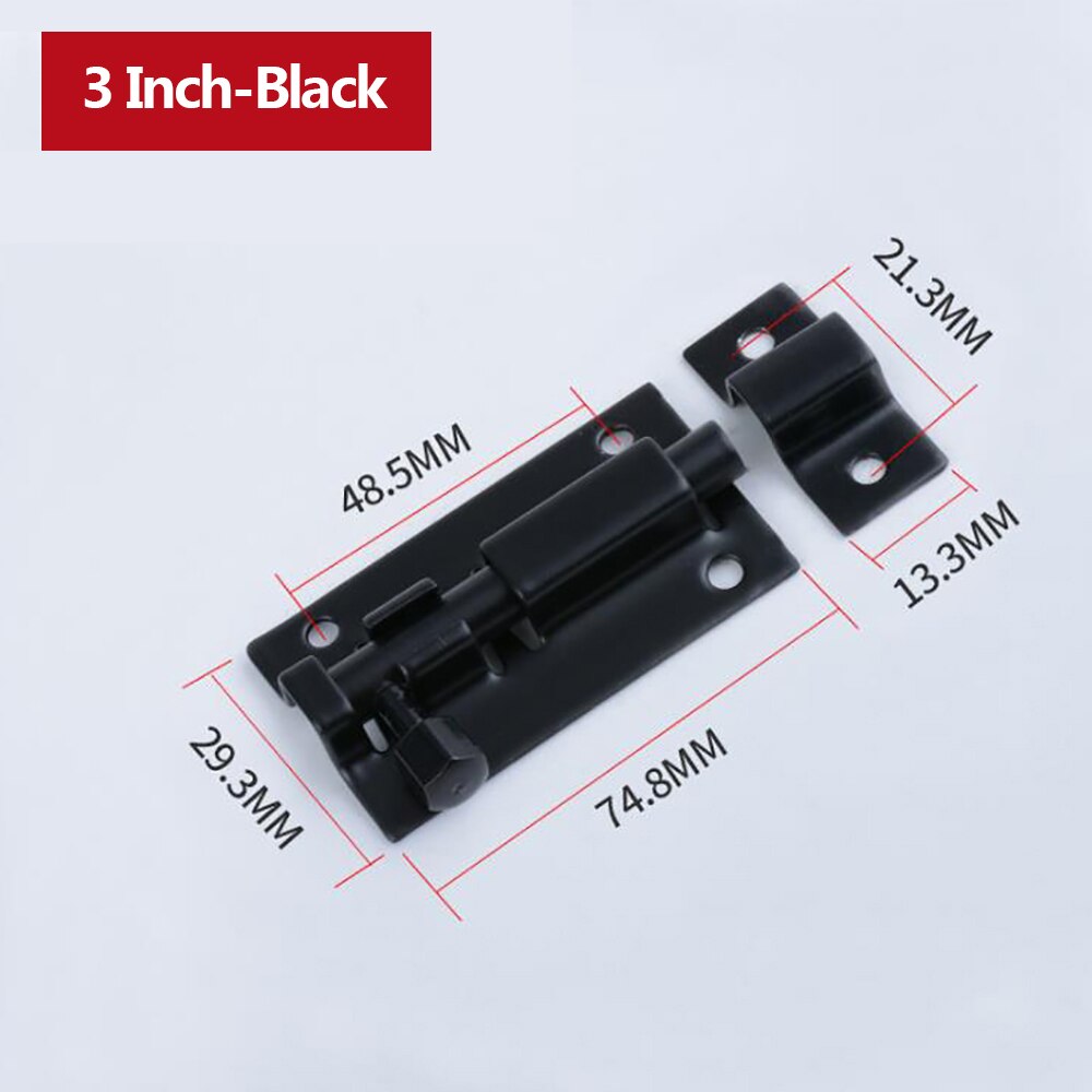 Verrou de porte en acier inoxydable de 1.5/2/3/4 pouces, solide, coulissant, loquet à loquet, agrafes, quincaillerie de porte de sécurité: Black-3 inch