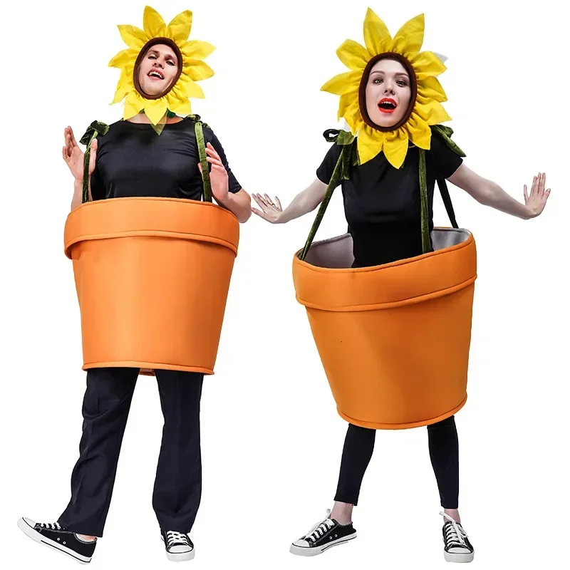 Blumentopf-Kostüm für Erwachsene, Cosplay, Damen-Sonnenblumen-Kostüm mit Kopfbedeckung für Garten, Mottoparty, Sonnenblume
