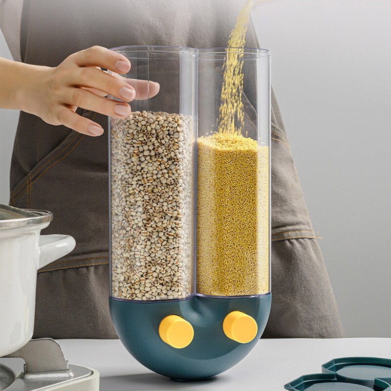 Wall Mounted Press Cereals Dispenser Grain Storage Bottles Box Dry Food Container Organizer Kitchen Accessories Tools
