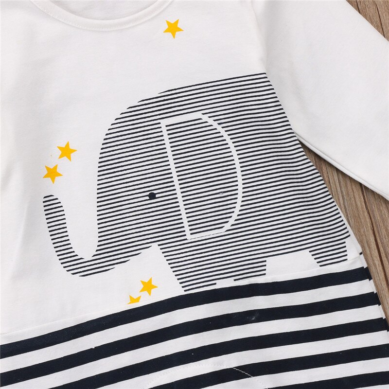 CANIS Herfst Casual Een Stuk Bebe Kid Jongens Kids Baby Meisjes Jongen Olifant Gestreepte Romper Jumpsuit Outfits Kleding