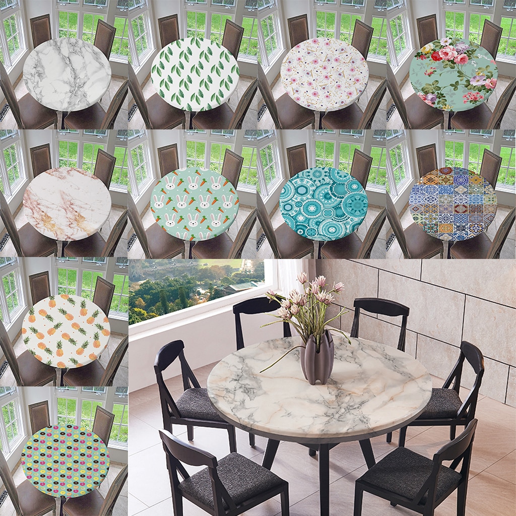 Couverture de Table ronde élastique | Imperméable, antidérapante, nappe de Table à motif classique