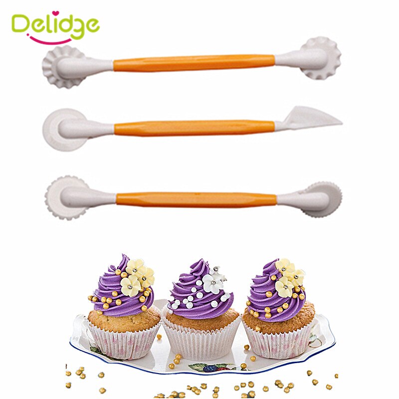 Delidge 3 stks/set Fondant Cake Pen Decoratie Set 6 Patronen Bloem Sugarcraft Modelling Gereedschap Graveren Snijden Pennen Tool