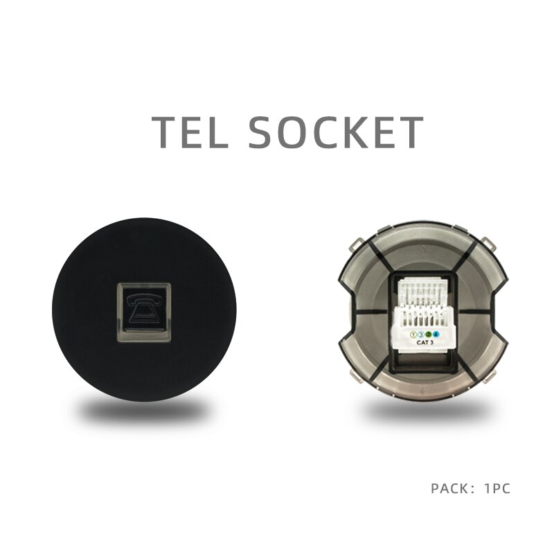 Atlectric Usb Wall Power Socket Black Crystal Glass Panel EU French Socket TV CAT6 HIMI Outlet Function Key DIY Free Combination: 1P-B