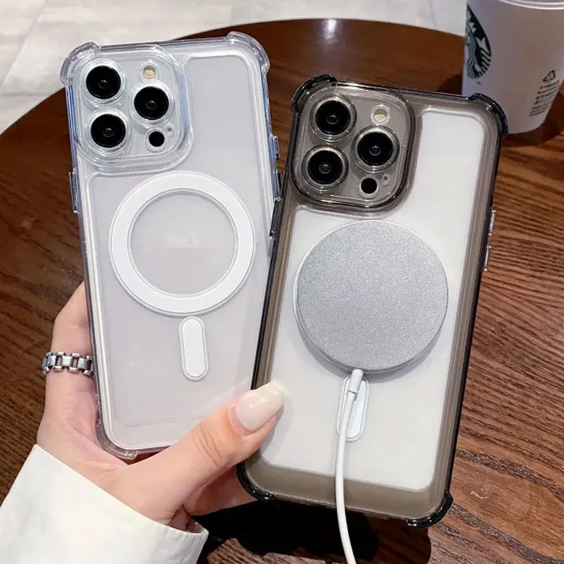 For Magsafe Transparent Case For iPhone 17 16 15 14 13 12 11 Pro Max Plus Magnetic Wireless Charge Shockproof Soft Bumper Cover