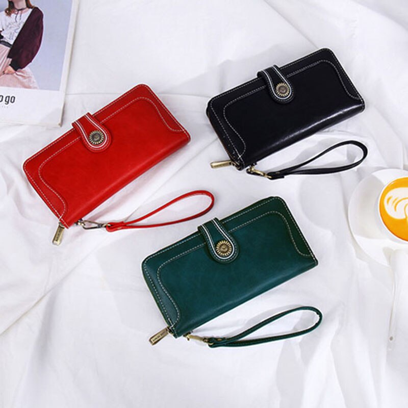2022 Long Women Wallets Phone Holder Zipper Coin Pocket Female Wallet Clutch Vintage PU Leather Card Holder Women Purse