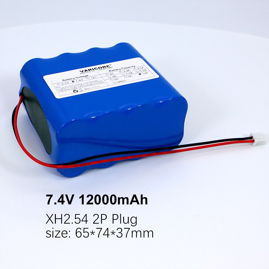 Varicore protect 7.4 v 3ah 6ah 12ah 8.4v 18650 li- lon batteri cykellys hovedlampe speciel batteripakke med pcb  xh2.54 2p stik: 7.4v 12000 mah