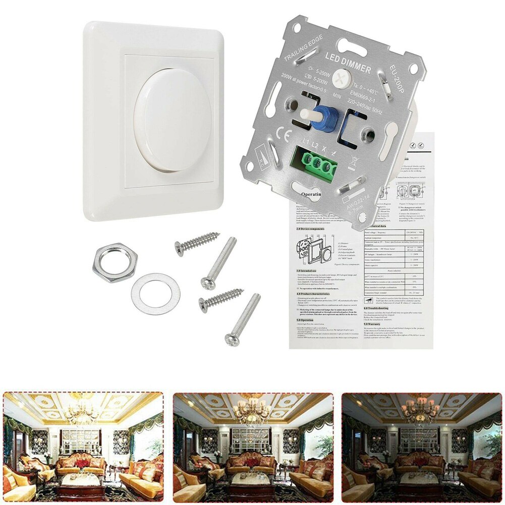 230V 10-200W Led Dimmer AC IP20 For Incandescent Halogen LED Lamps Push Button Switch Lighting Dimmers