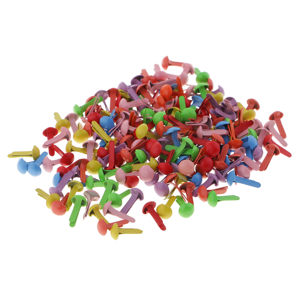 Attache décorative pour enfants | 200 pièces, tête ronde en papier métallique, Brad 4.5mm: Multicolor
