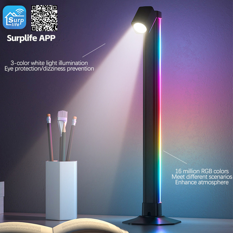 Lampa biurkowa Bluetooth RGB robić nauki/czytania/pracy/gier Bluetooth nastrojowe oświetlenie lampki nocne ochrona oczu światło bar