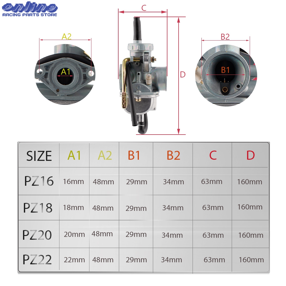 Carburador de 16mm, 18mm, 20mm, 22mm, PZ16 PZ18 PZ20 PZ22, estrangulador manual de aluminio de Zinc para 50cc, 70cc, 110cc, 125cc, 250cc, ATV, Quad Dirt Bike