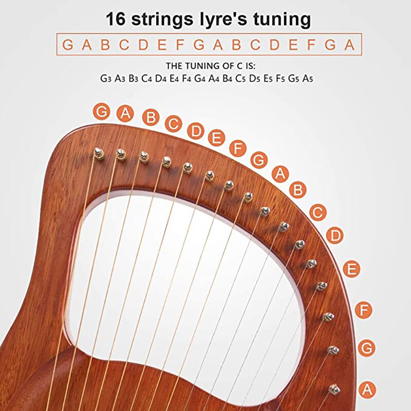 16 Strings Houten Mahonie Lier Harp Instrument Met Pickup Stemsleutel Schoonmaakdoekje Beginner Muziekinstrument