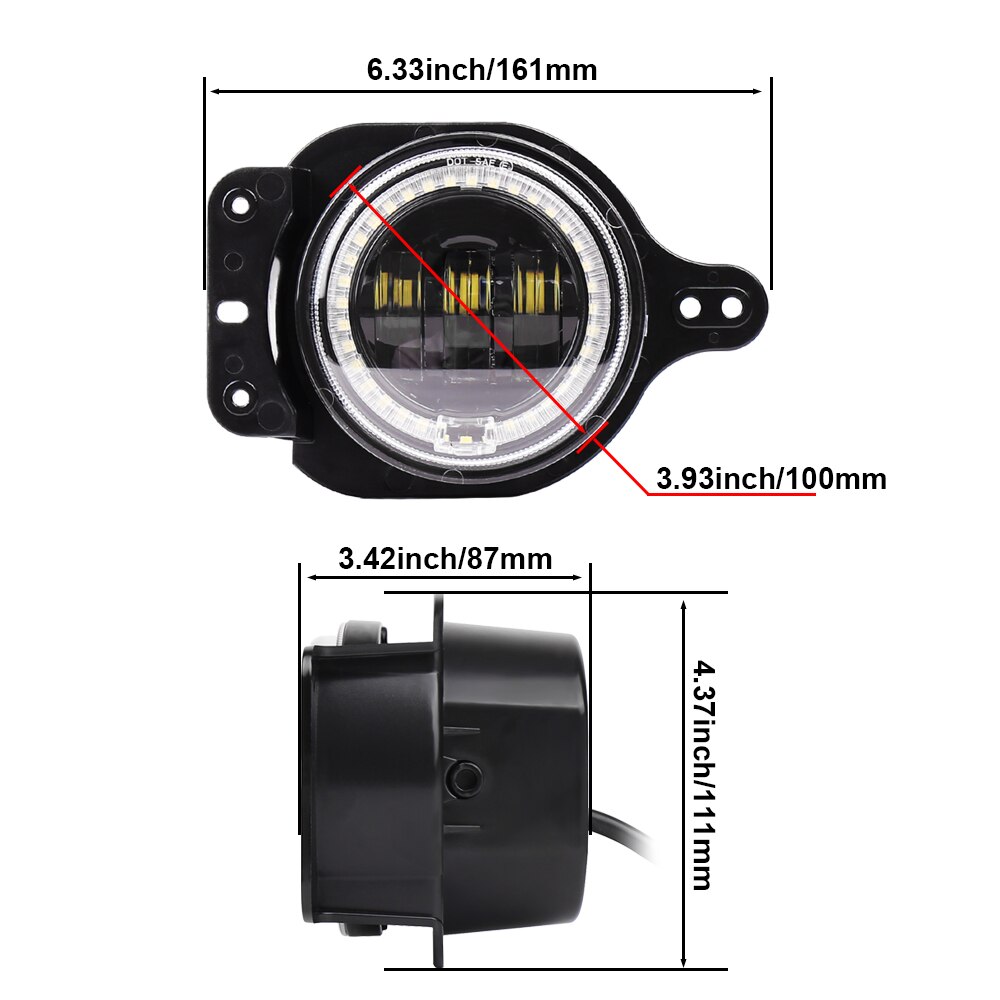 12V DC 30W LED Fog Lights with White halo Ring 1 Set Compatible with Jeep-Wrangler JL