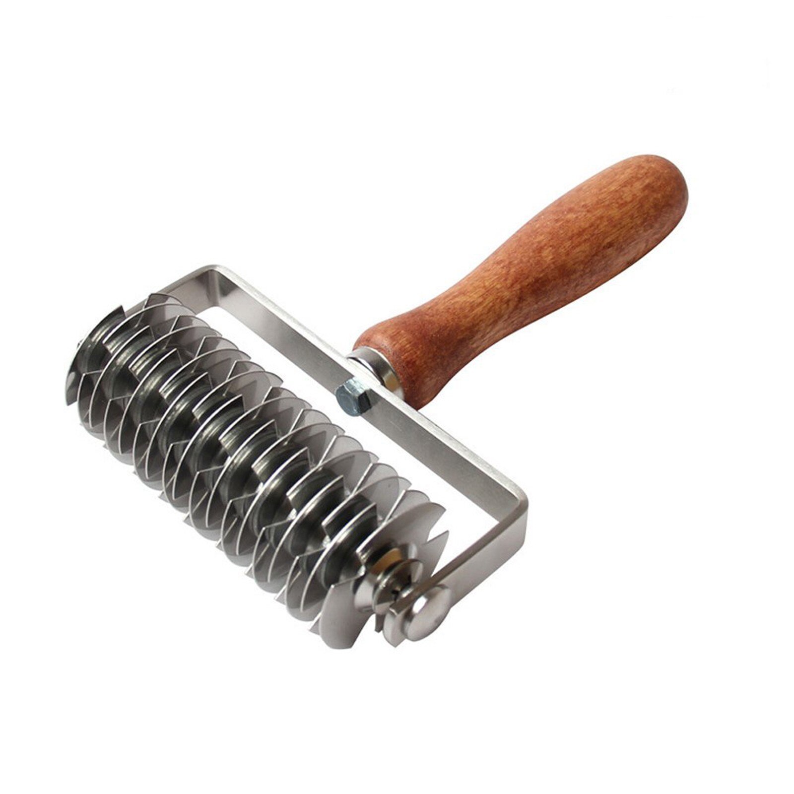 Stainless Steel Dough Lattice Bread Crust Roller Cutter Wood Handle Pastry Crust Roller Cutter Wooden Handle Roller Dough Roller