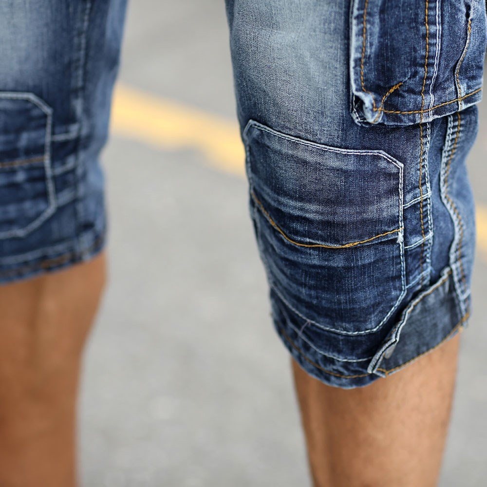 men's denim shorts male shorts Washed denim short multi-pocket men jeans shorts homme Plus size 29-40