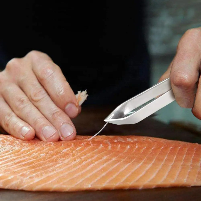 Platt och sned pincett i rostfritt stål, tång, borttagningsverktyg, köksredskap, kökshjälp, fiskrengöringsverktyg