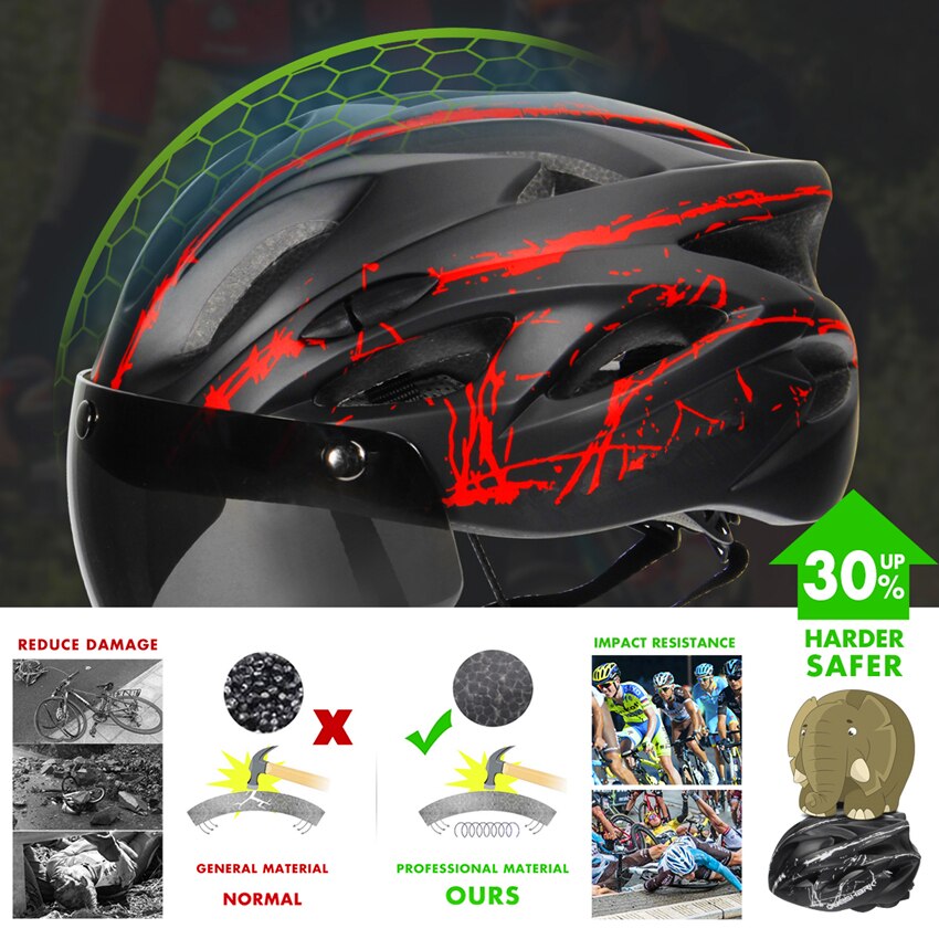 Stylish Black Goggles Bicycle Helmet Ultralight Pattern Bike Helmet Riding Mountain Road Bike Integrally Molded Cycling Helmets
