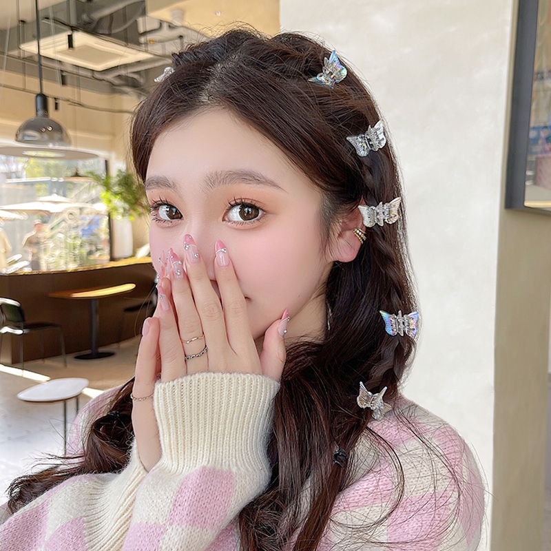 Artiglio per capelli carino Dolce affrescare Piccola farfalla Fiore Pinza clip intrecciate Ragazza Bella trasparente mini Morsetti per capelli Barrettes