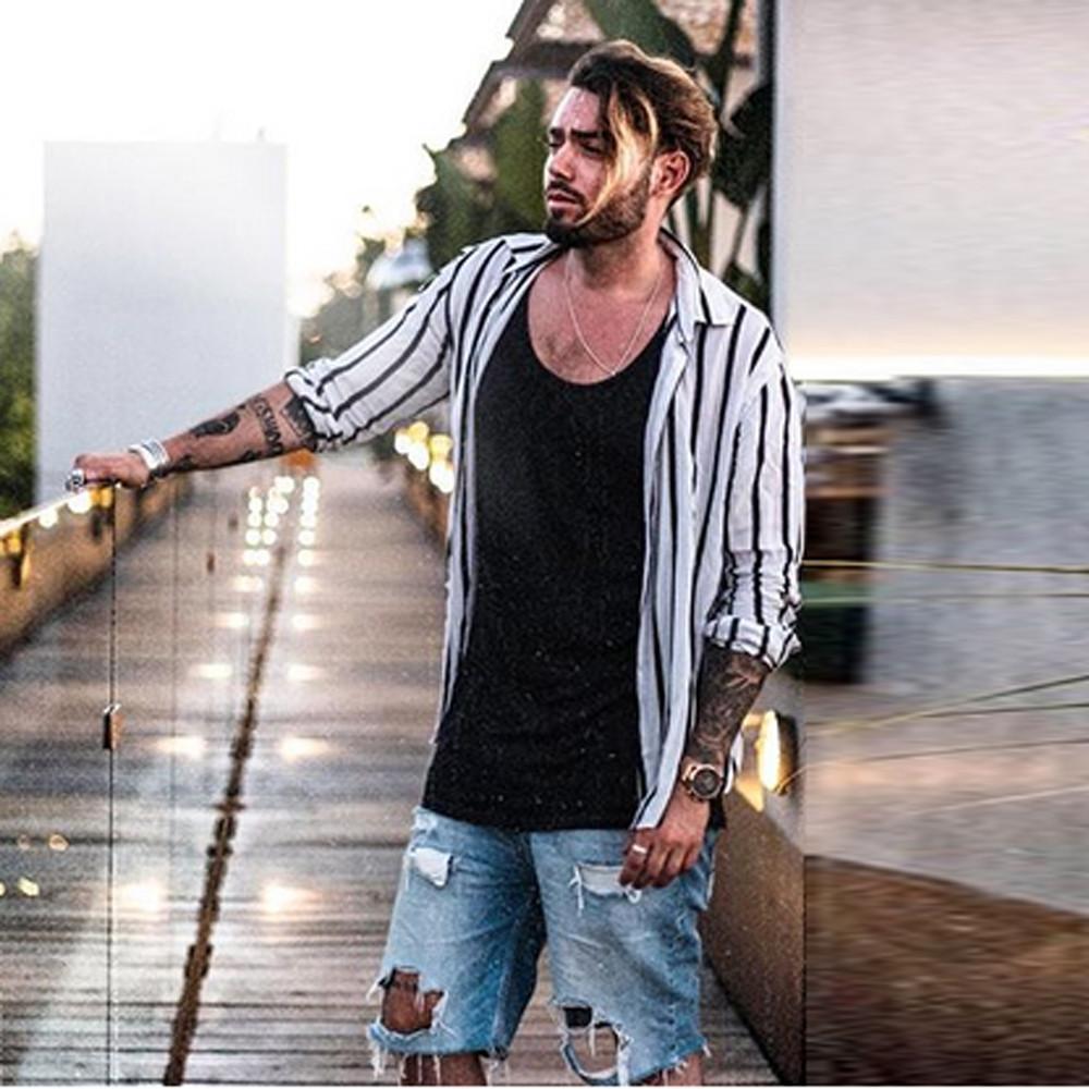 T Herfst Wit Gestreept Shirt Heren Lange Mouwen Casual Harajuku Shirts Man Dunne Gedeelte Slim Fit Shirt Homme koszula