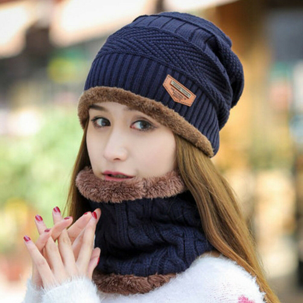 Menn kvinner vinter varm hekle strikket baggy beanie ull hodeskalle lue ski cap skjerf