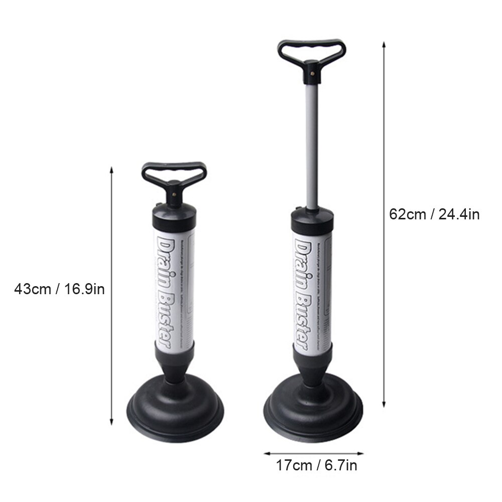 Handle Sink/Toilet Suction Plunger with Two Suckers High Pressure Bathroom Showeroom Bathtub Drain Buster Cleaner Tool