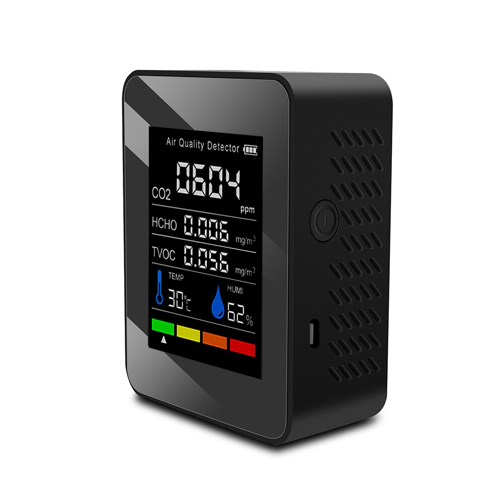 1200mAh Air Detector CO2 Tester Carbon Dioxide TVOC HCHO Value Electricity Quantity Temperature Humidity Display: Black
