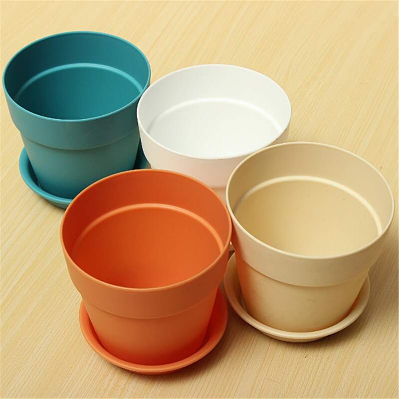 1pcs Resin Plastic Flowerpot With Tray For Garden Indoor Home Decoration Gardening Flower Pots Garden Plants Flower Pot