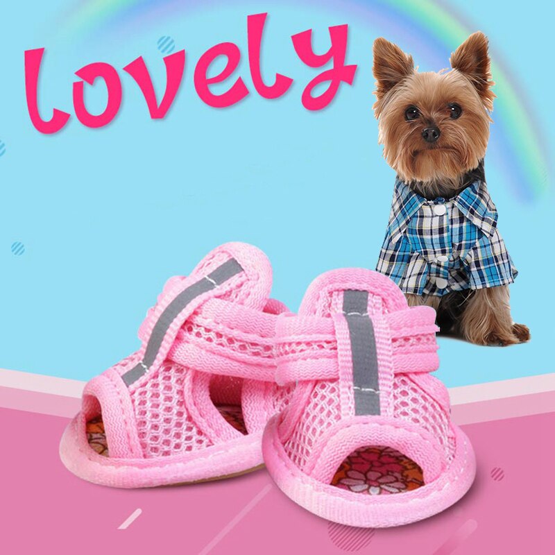 4 pz/set antiscivolo scarpe estive per cani sandali traspiranti Sneakers per cani di piccola taglia calzini per cani da compagnia cucciolo carino scarpe da gatto Sapato Cachorro