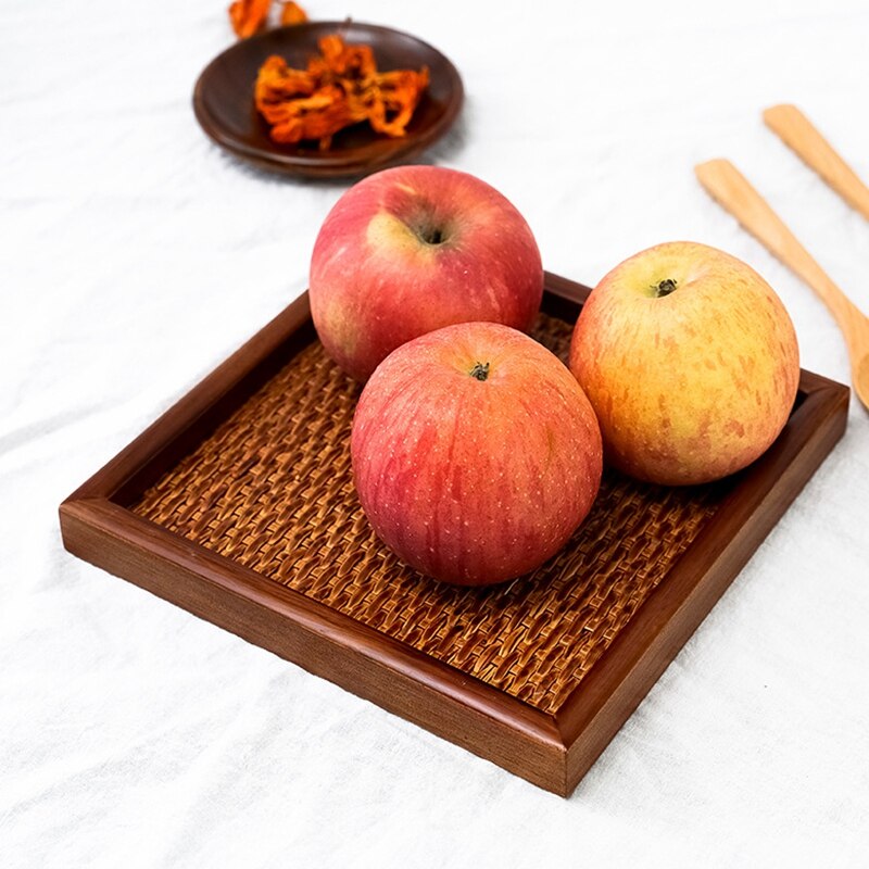 Rotan Diner Plaat Vierkante Dienblad Rundvlees Steak Fruit Snack Tray Restaurant Eten Bestek Opslag Plaat